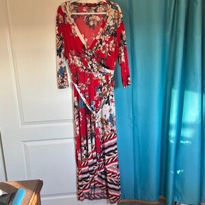 Mlle Gabrielle Red and White Floral Long Sleeve Dress